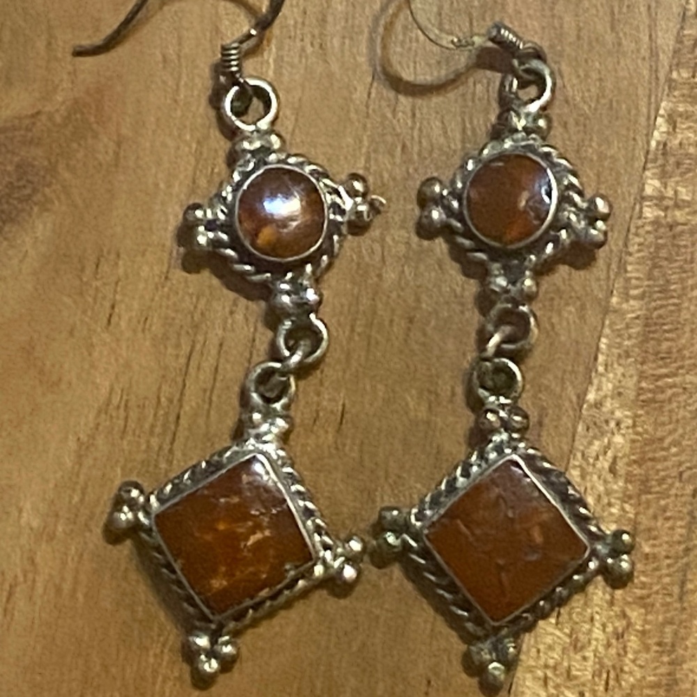 Vintage Silver & coral dangly boho earrings